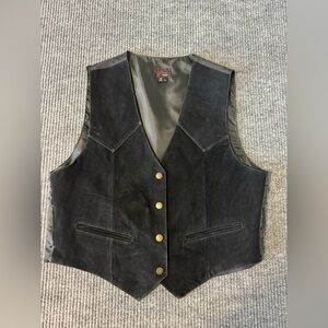 David of NY Black suede front Men’s Vest with Gold Buttons size large